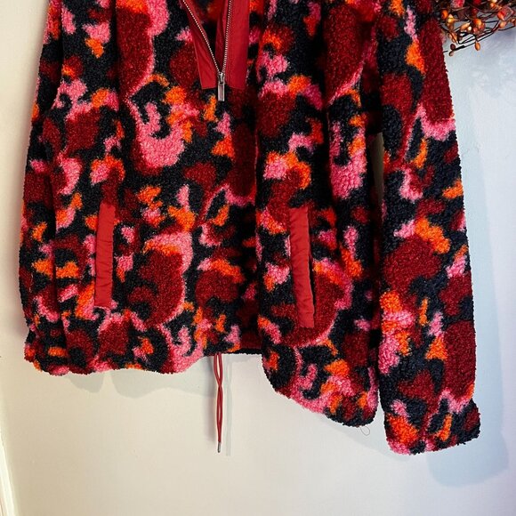 Sage Collective Womens Faux Shearling Printed Mock Neck Sweater MEDIUM in Red - Picture 4 of 12